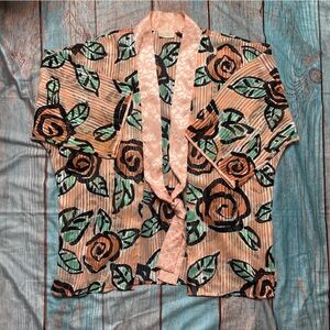 VNTG Victoria's Secret Gold Label Sheer Rose Bed Kimono Robe